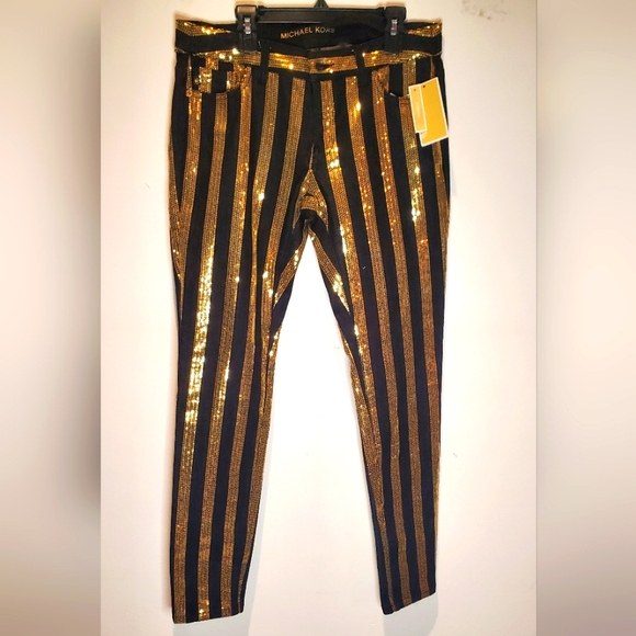 Michael Kors Pants - NWT MICHAEL KORS-size 4- striped gold sequins pants